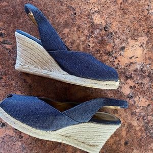 Chico's Denim Espadrille Wedge Sz 9M